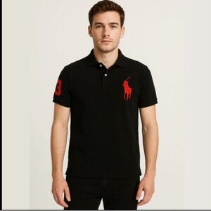 Men Polo Ralph Lauren Big Pony Polo Shirt Black Red L